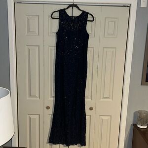 Evening gown-navy lace beaded and sequined, worn once